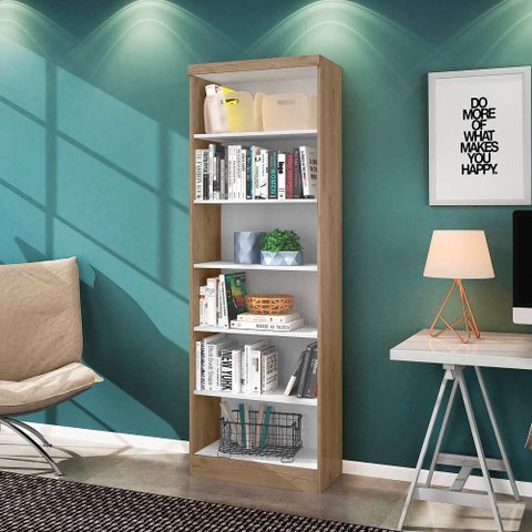 Livreiro Multiuso com 5 Prateleiras Linus Qmovi Carvalho Toque Rústico/branco