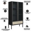 Ver imagem 3 de Cristaleira para Sala de Jantar 2 Portas Pés Madeira Moss A03 Nero Preto