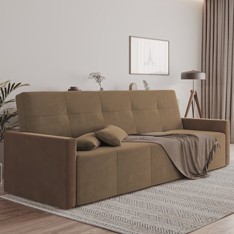 Sofa Cama Retrátil e Reclinável Casal Paris 2m Veludo Marrom