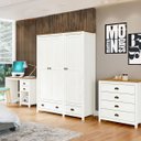Ver imagem 1 de Conjunto Quarto: Guarda-roupa 3 Portas, Escrivaninha, Cômoda 4 Gavetas Topázio Branco/freijó Madeira