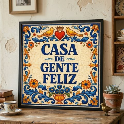 Quadro Casa de Gente Feliz 33x33cm Mold Preta Vidro