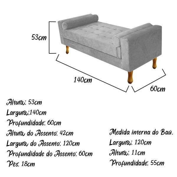 Recamier Baú Félix Casal 140cm Suede Cinza - 3