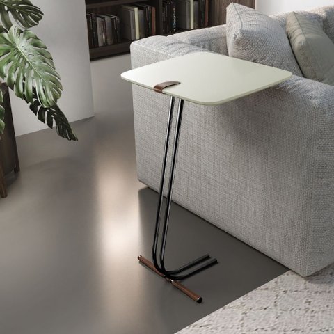 Mesa L50 Lateral Aproximação Sofá Off White Base Preta