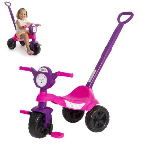 Carrinho Infantil Kemotoca com Haste - Passeio e Pedal Divertido Cor:gatinha