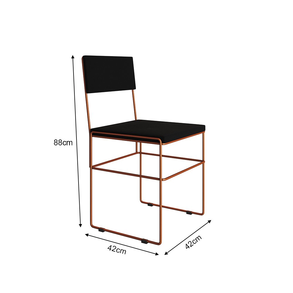 Mesa Jantar Retangular Industrial Trama 1,50x0,90m Amêndoa 6 Cadeiras Estofadas Preta e Cobre Vitóri - 5
