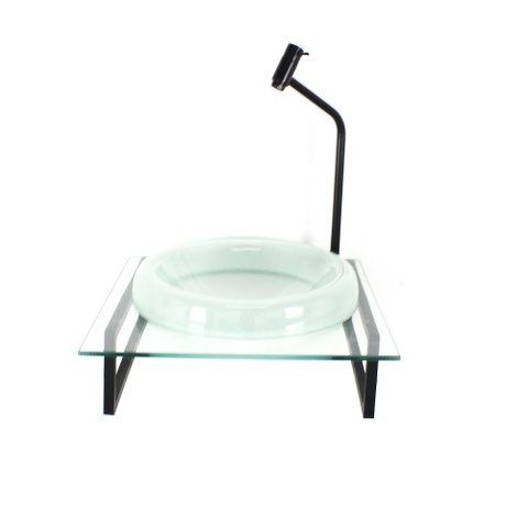 GABINETE COM CUBA DE VIDRO CHAPEU 10MM JATEADA COM TAMPO 40CM INCOLOR MAIS TORNEIRA METAL PRETA