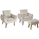 Ver imagem 1 de Kit 02 Poltrona Decorativa e Puff Opala Suede Bege Smf Decor