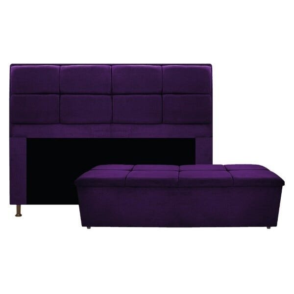 Kit Cabeceira e Calçadeira Munique 140 cm Casal Suede Roxo - Doce Sonho Móveis