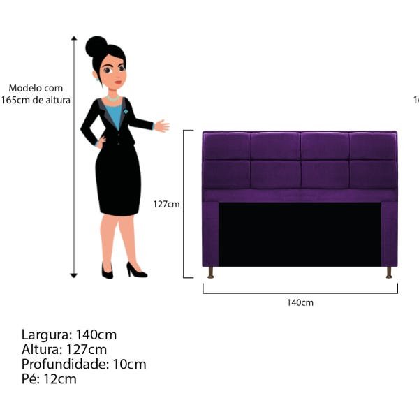 Kit Cabeceira e Calçadeira Munique 140 cm Casal Suede Roxo - Doce Sonho Móveis - 4