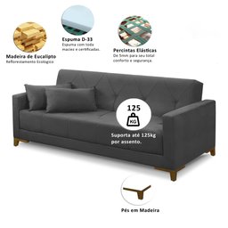 Sofá Cama 3 Lugares 2,00m Aurora Suede Adonai Estofados - 3