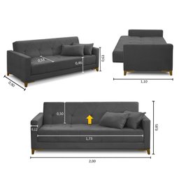 Sofá Cama 3 Lugares 2,00m Aurora Suede Adonai Estofados - 2
