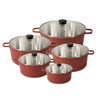 Jogo de Panela Fundida Alumínio Batido Caçarolas 5 Peças Tampa de Vidro - Vermelho - 1