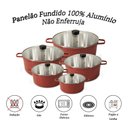 Ver imagem 2 de Jogo de Panela Fundida Alumínio Batido Caçarolas 5 Peças Tampa de Vidro - Vermelho
