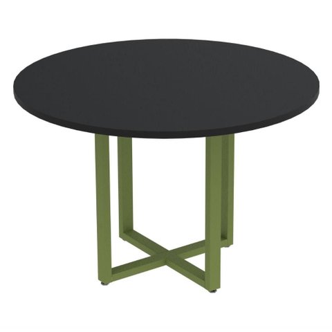 Mesa de Reunião Redonda P25 Pandin 110 Cm (largura) Tampo Mdp Preto Pé Aço Tubular Verde Mirô