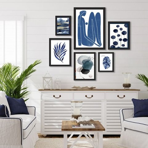 Composição Quadros Decorativos Sala Artes azuis:madeira Branca