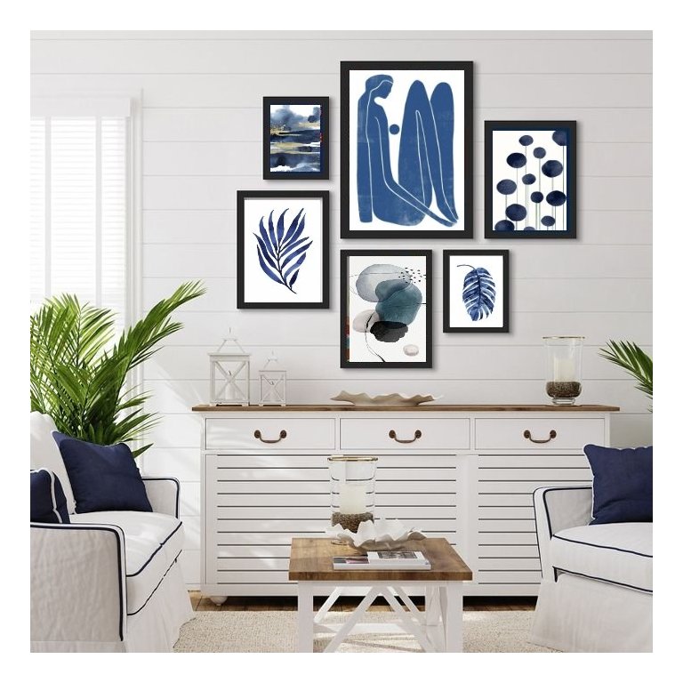 Composição Quadros Decorativos Sala Artes azuis:madeira Branca Composição Quadros Decorativos Sala Artes azuis:madeira Branca