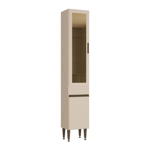 Paneleiro Armário de Cozinha com Vidro 2 Portas 36cm Milano Multimóveis MP2482 Vanilla/Reflecta