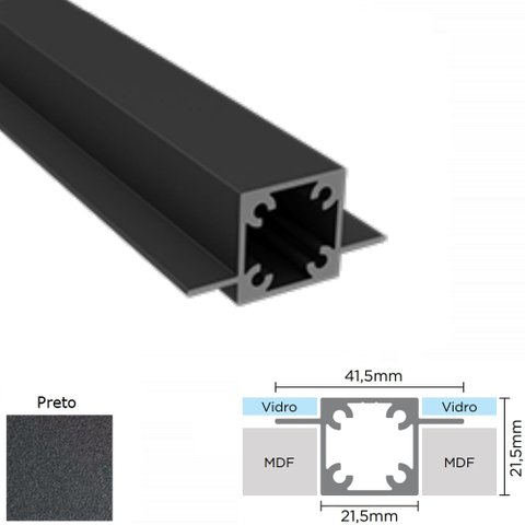 Perfil Alumínio Modular Link RM-311 Barra 03 metros Preto Rometal 01 Barra
