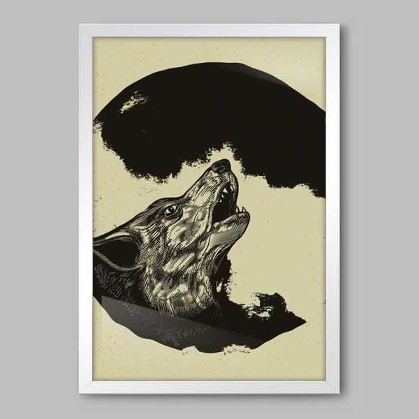 Quadro Animal Lua de Lobos - 60x40cm - Moldura Caixa Branco - 1