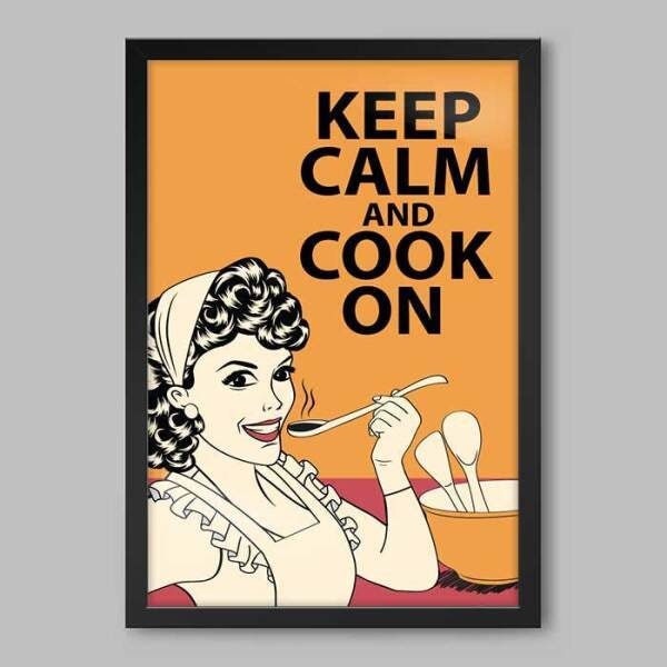 Quadro Cozinha Keep Calm Pop Art - 60x40cm - Moldura Padrão Preto - 1