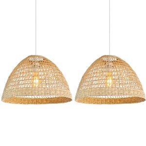 2 Pendente Boho Fibra Natural Junco Rustico 45cm Cabeceira Nat48