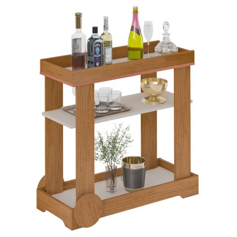 Carrinho Bar 1 Prateleira Cinamomo/off White Rose Artely