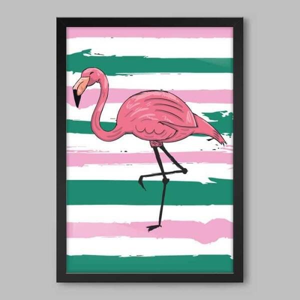 Quadro Animal Flamingo - 90x60cm - Moldura Caixa Preto - 1