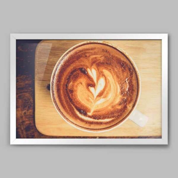 Quadro Cozinha Café Capuccino - 90x60cm - Moldura Caixa Branco - 1