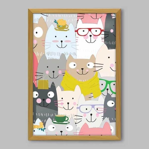 Quadro Animal Funny Cat - 20x30cm - Moldura Padrão Madeira - 1