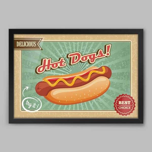 Quadro Cozinha Hot Dogs - 20x30cm - Moldura Padrão Preto - 1