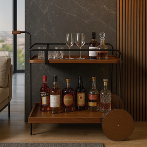 Carrinho Gourmet Estrutura em Aço Carbono Pintura Epóxi Preto Detalhes em Madeira – Cairo Exclusiva 