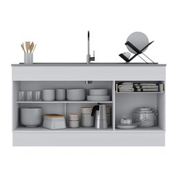 Balcão Cozinha Gabinete Pia 150 Cm 3 Portas 1 Gaveta Branco - 3