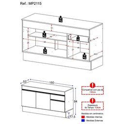 Balcão Cozinha Gabinete Pia 150 Cm 3 Portas 1 Gaveta Branco - 4