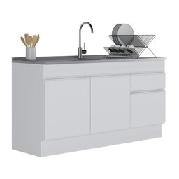 Balcão Cozinha Gabinete Pia 150 Cm 3 Portas 1 Gaveta Branco - 1