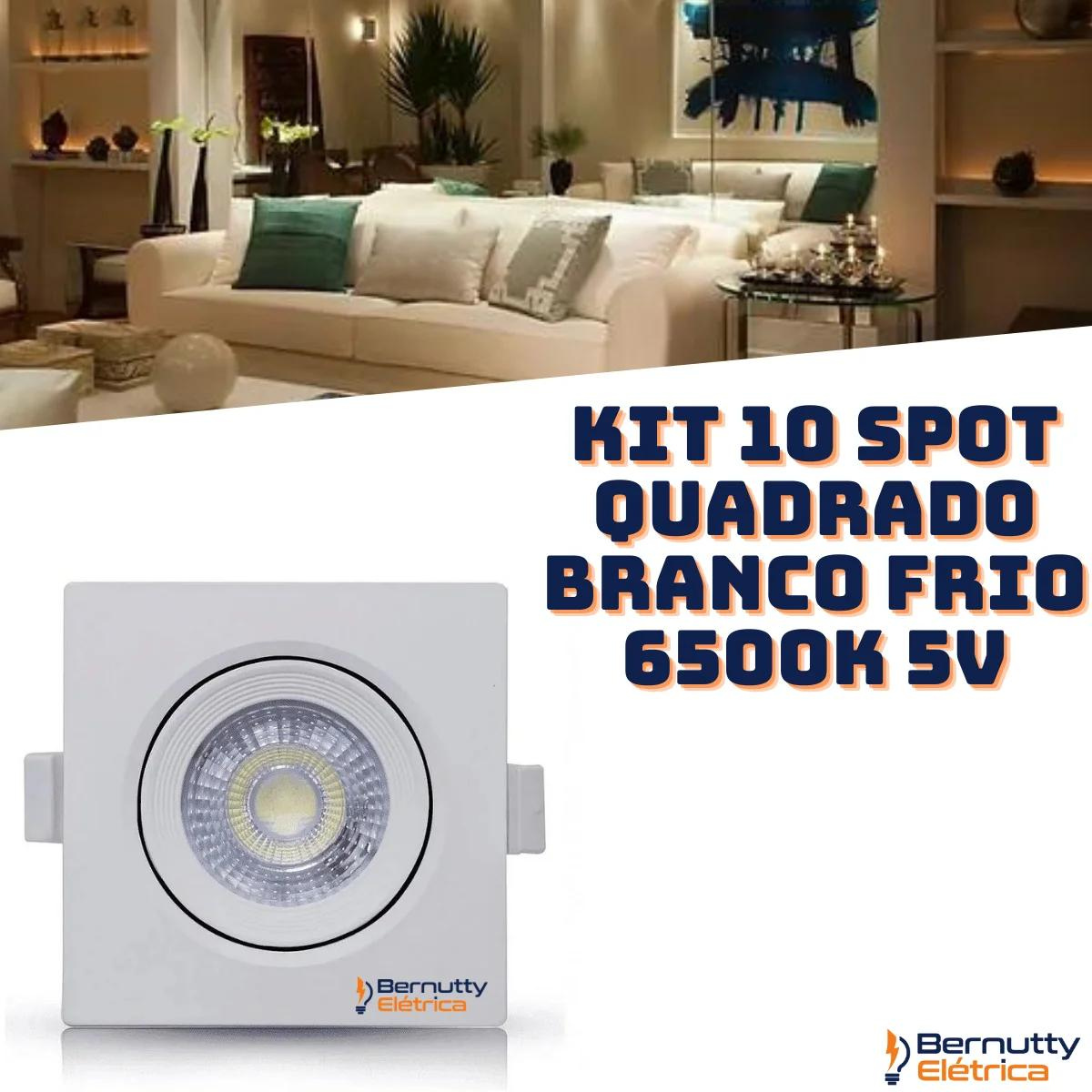 Kit 10 Spot de Led 5w Branco Frio 6500k Quadrado Direcionável Bivolt 110v/220v Enbutir - 2