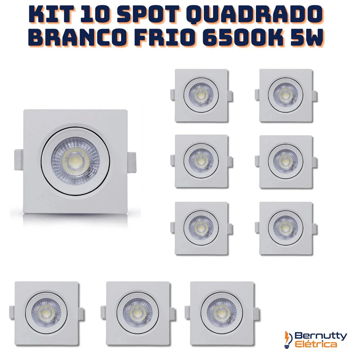 Kit 10 Spot de Led 5w Branco Frio 6500k Quadrado Direcionável Bivolt 110v/220v Enbutir - 3