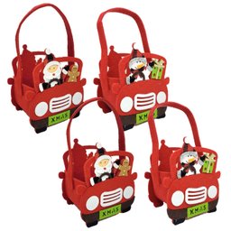 Kit 4 Cachepô Feltro Natal Carro com Alça Decorado Papai Noel e Boneco de Neve 20cm - Master Christm - 1