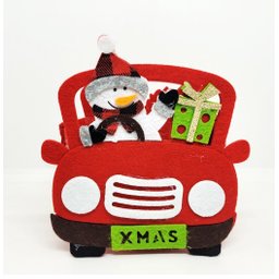 Kit 4 Cachepô Feltro Natal Carro com Alça Decorado Papai Noel e Boneco de Neve 20cm - Master Christm - 5