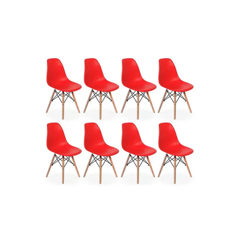 Kit 8 Cadeiras Charles Eames Eiffel Vermelha Base Madeira Sala Cozinha Jantar - Bering
