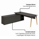 Ver imagem 4 de Mesa Diretor Executiva 200 cm X 203 cm Pés Cavalete em Madeira com Caixa de Tomadas e Armário