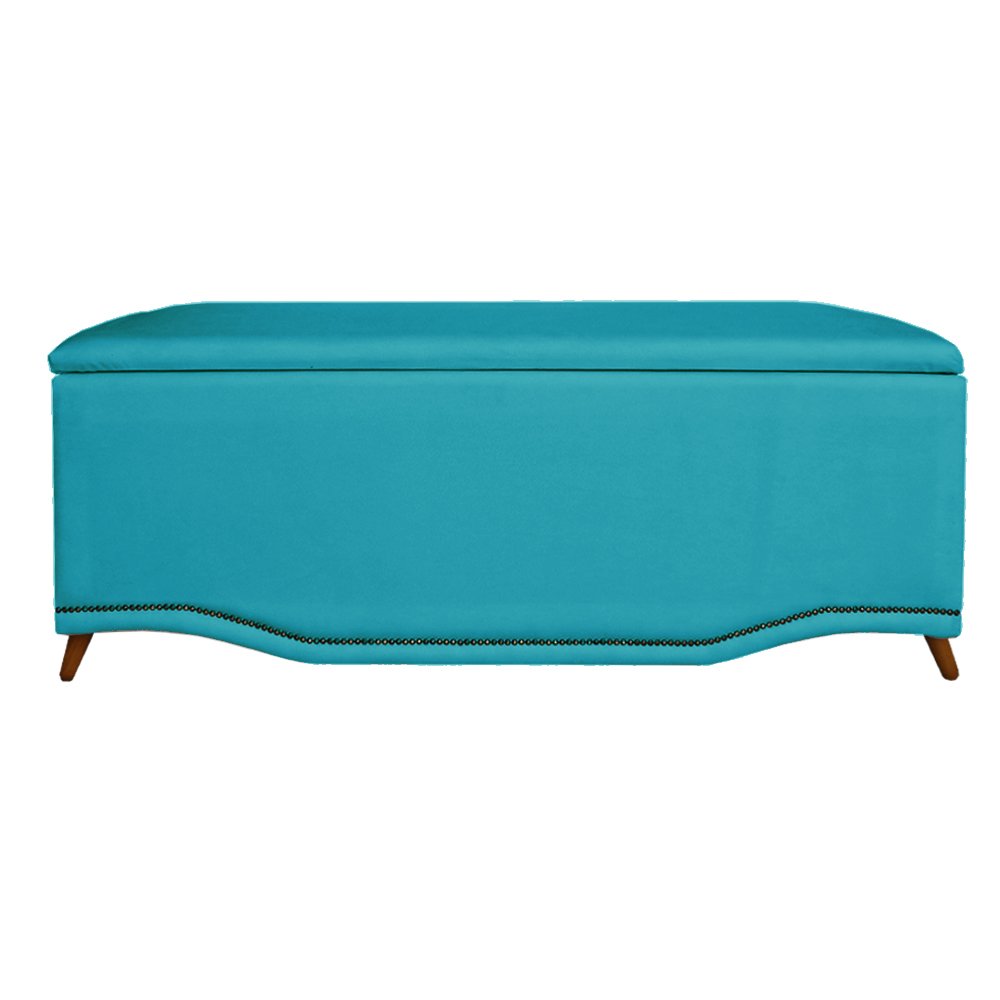Calçadeira Recamier Baú Solteiro 90cm Greta Suede Azul Turquesa - DS Estofados - 1