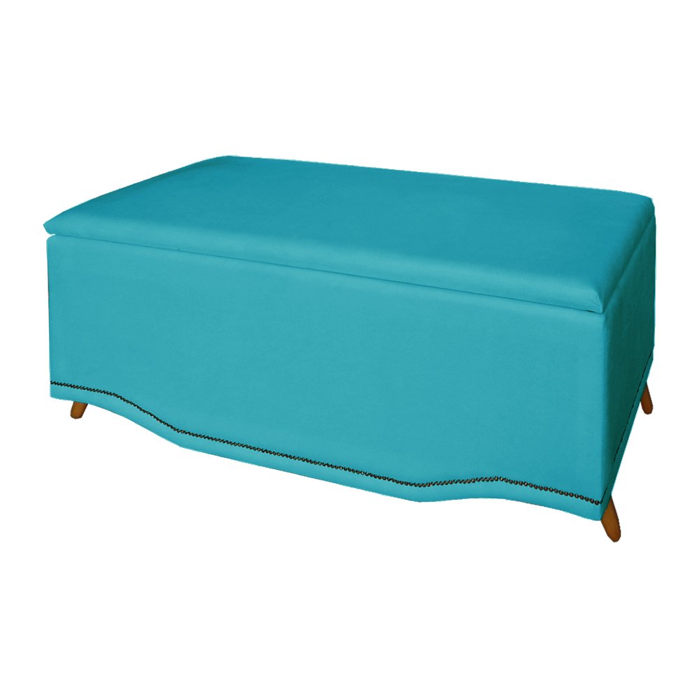 Calçadeira Recamier Baú Solteiro 90cm Greta Suede Azul Turquesa - DS Estofados - 2