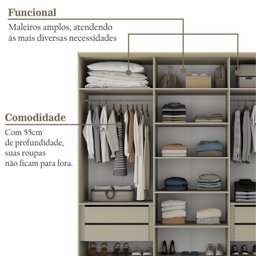 Guarda-Roupa Casal 100% MDF 6 Portas Brescia Bege/Panna - 5 Guarda-Roupa Casal 100% MDF 6 Portas Brescia Bege/Panna - 5