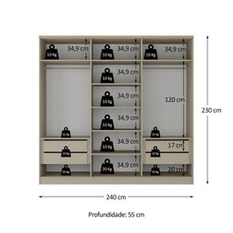Guarda-Roupa Casal 100% MDF 6 Portas Brescia Bege/Panna - 3 Guarda-Roupa Casal 100% MDF 6 Portas Brescia Bege/Panna - 3