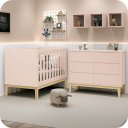 Ver imagem 1 de Quarto de Bebê Berço + Cômoda 6 Gvts Classic Pés em Madeira Natural Rosa