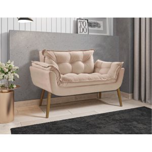 Poltrona Decorativa Sofá Namoradeira 2 Lugares Opalla Bege