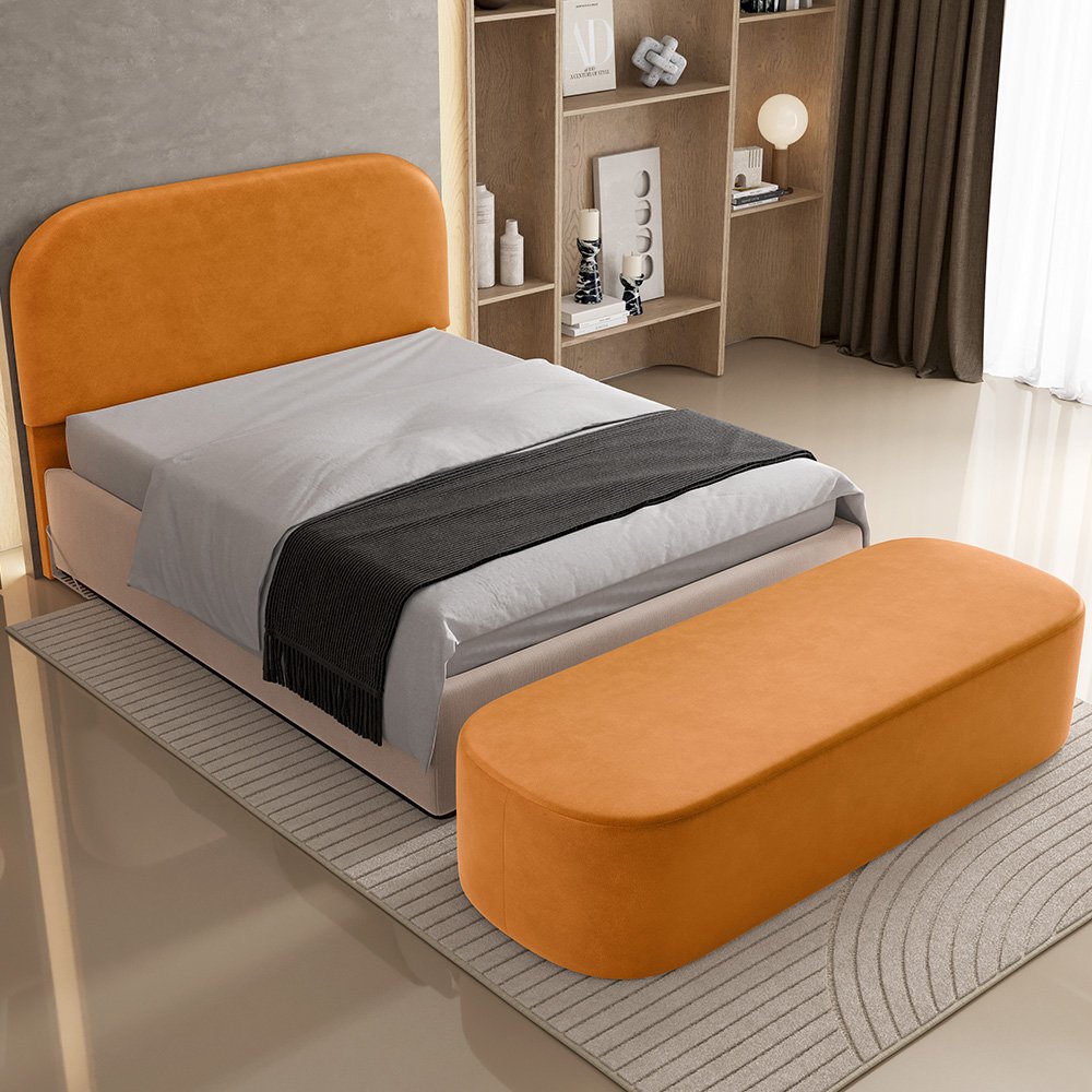 Cabeceira Cama Box Casal 140cm Lanna com Puff Recamier Doha W01 Couríssimo Whisky - Lyam Decor - 2