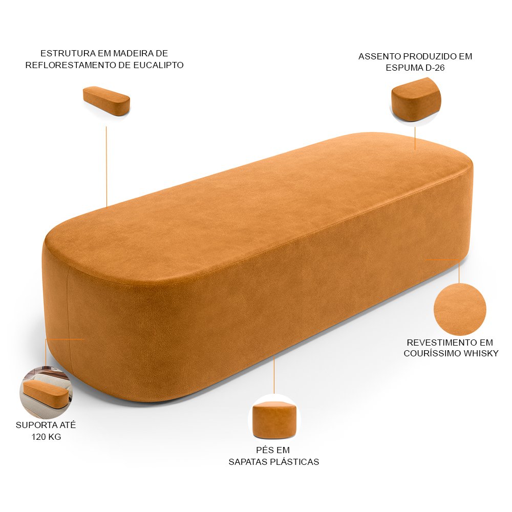 Cabeceira Cama Box Casal 140cm Lanna com Puff Recamier Doha W01 Couríssimo Whisky - Lyam Decor - 6