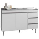 Ver imagem 2 de Balcão Gabinete com Pia Inox 120cm 2 Portas 3 Gavetas Andréia Branco - AJL Móveis