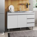 Ver imagem 1 de Balcão Gabinete com Pia Inox 120cm 2 Portas 3 Gavetas Andréia Branco - AJL Móveis